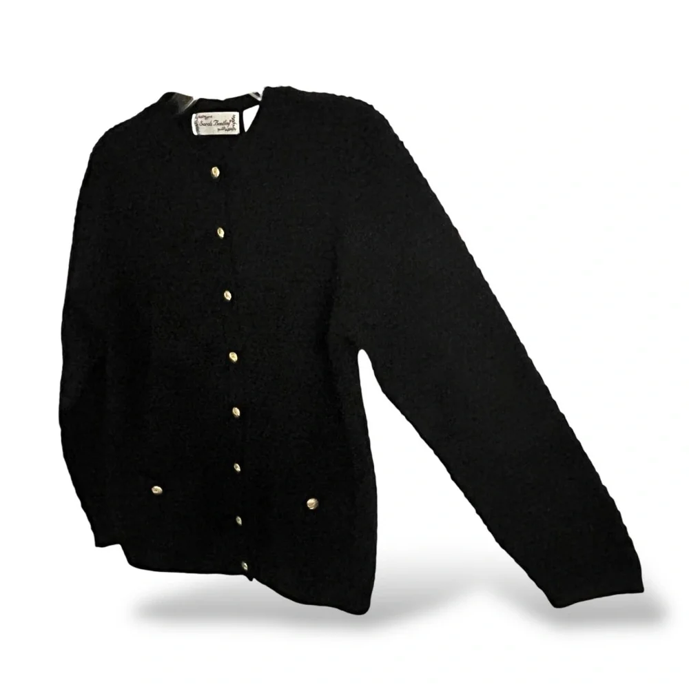 Pebble Stitch Classic Hamptons Quiet Luxury Martha's Vineyard Black Cardigan NWT - Picture 4 of 8